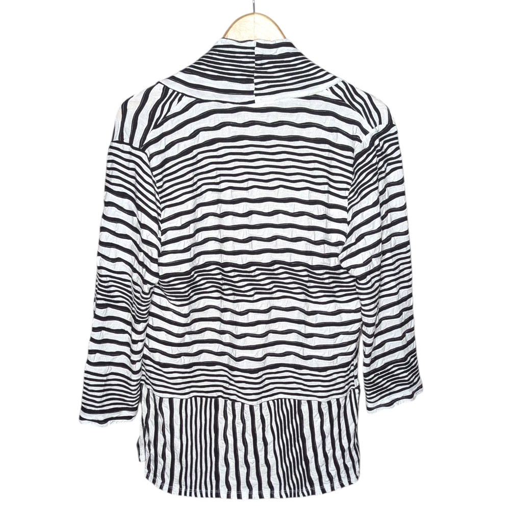 Lulu-B Cardigan Small Black White Open Front Kimono Lightweight Abstract Stripe - Picture 2 of 9